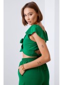 Set crop top verde inchis cu pantaloni largi 8108 - Magazin online - Boutique